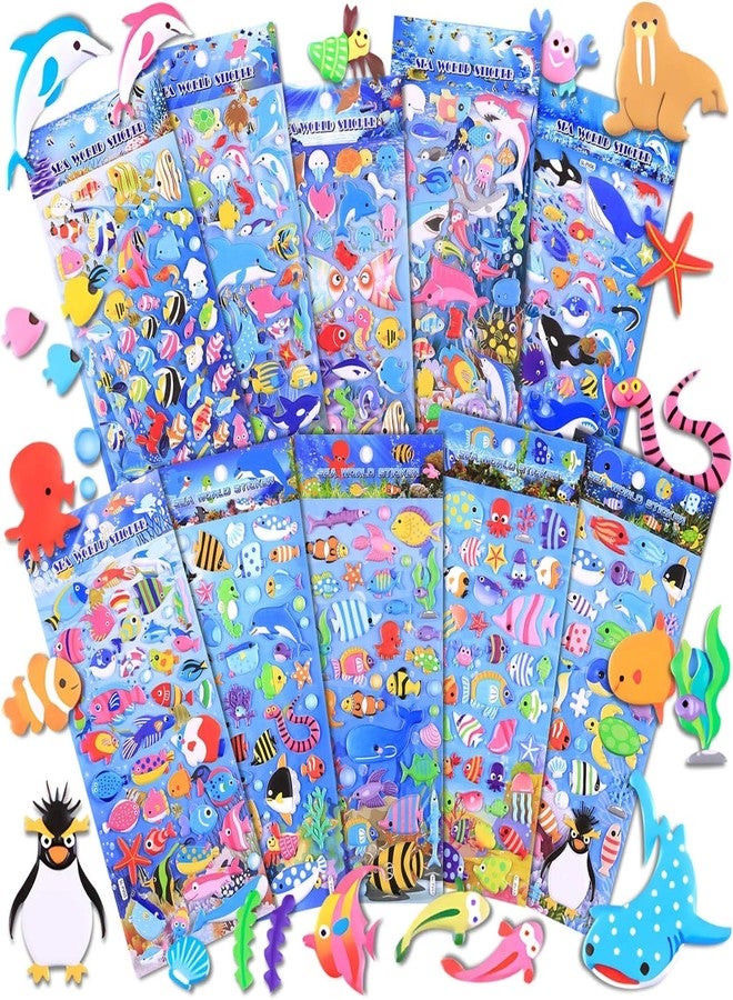 Parshya Kawaii 3D Puffy Stickers for Kids, 3D Stickers for Craft Book & Scrapbook, Self-Adhesive Kawaii Stickers Set, Cute Stickers for Girls and Boys(Random Theme) (Fish, 2) - Image 1